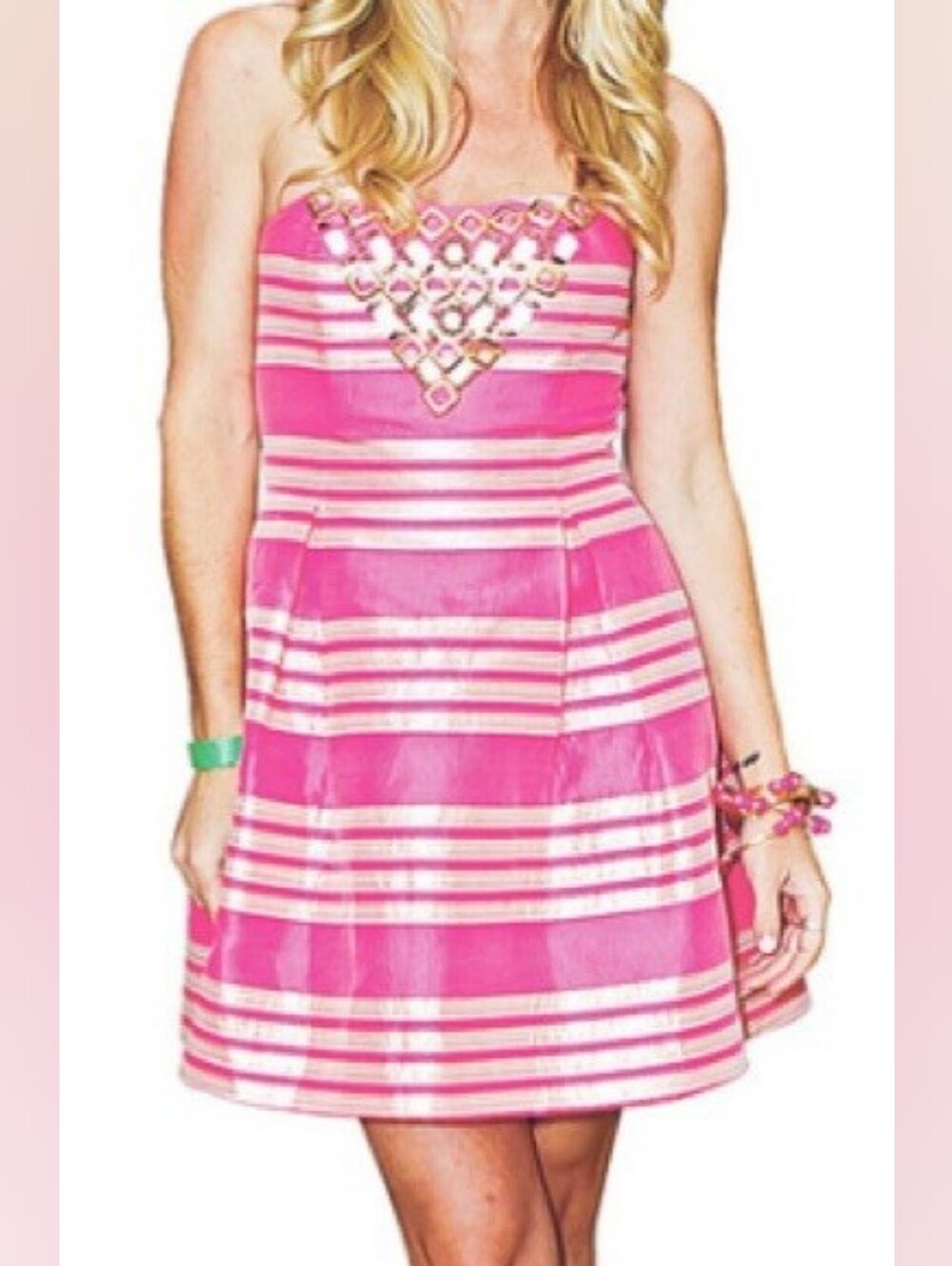 Lilly Pulitzer "Sami-Ryan" Strapless Metallic Embellished Dress, size 0